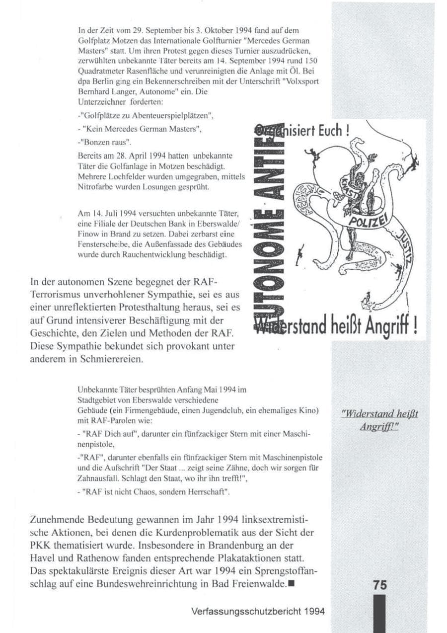 Seite 76 des Verfassungsschutzbericht 1994 Brandenburg