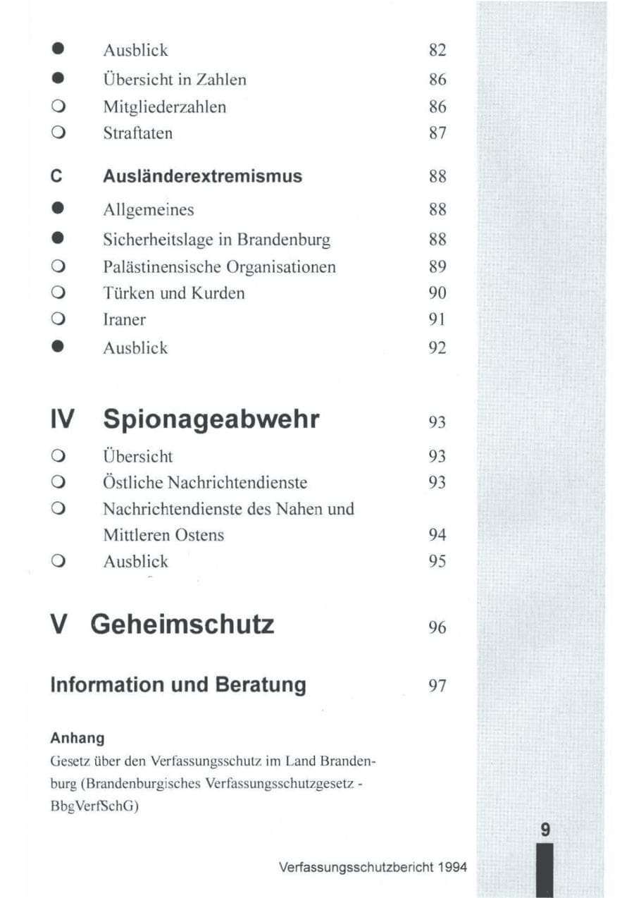 Seite 10 des Verfassungsschutzbericht 1994 Brandenburg