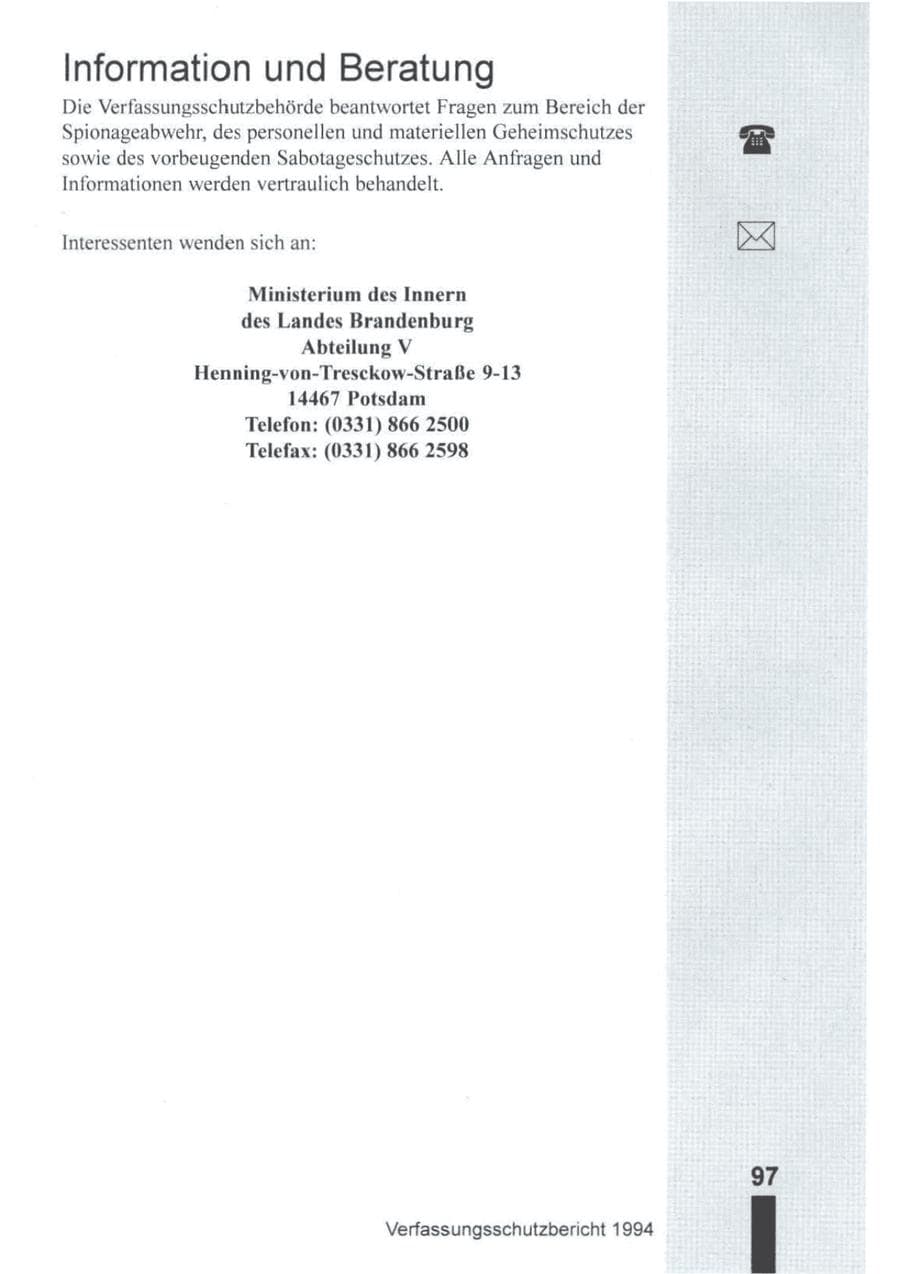 Seite 98 des Verfassungsschutzbericht 1994 Brandenburg