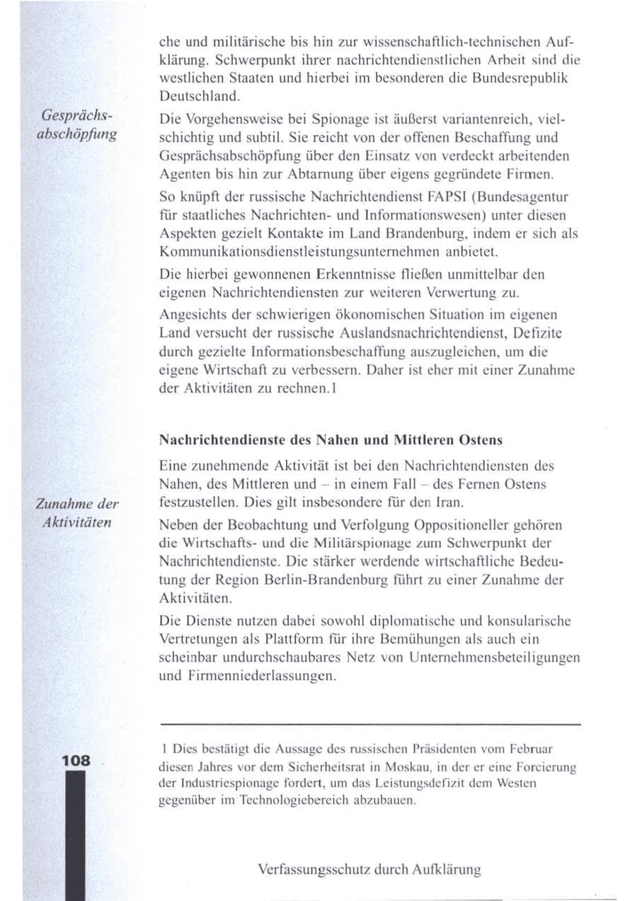 Seite 109 des Verfassungsschutzbericht 1995 Brandenburg