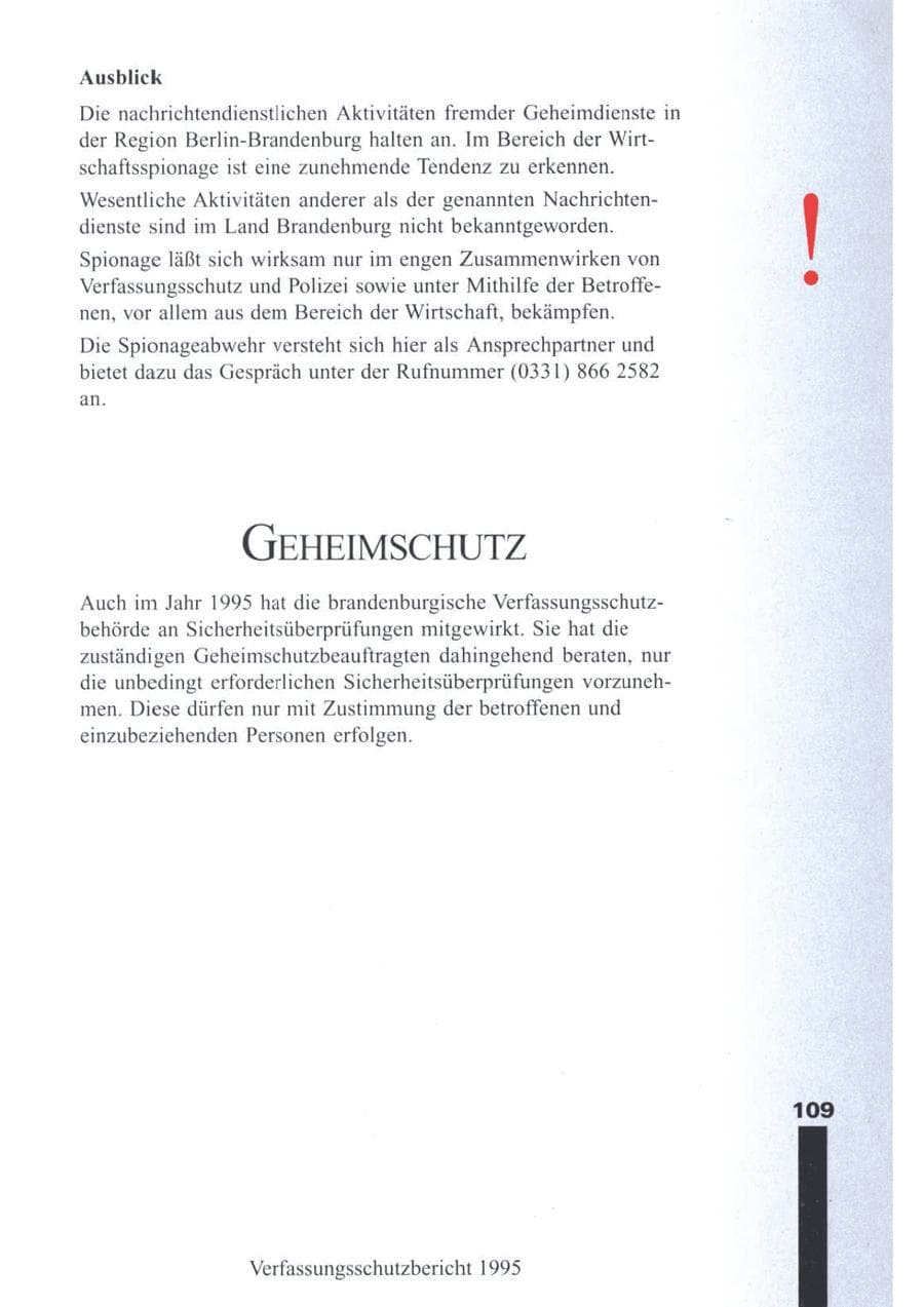 Seite 110 des Verfassungsschutzbericht 1995 Brandenburg