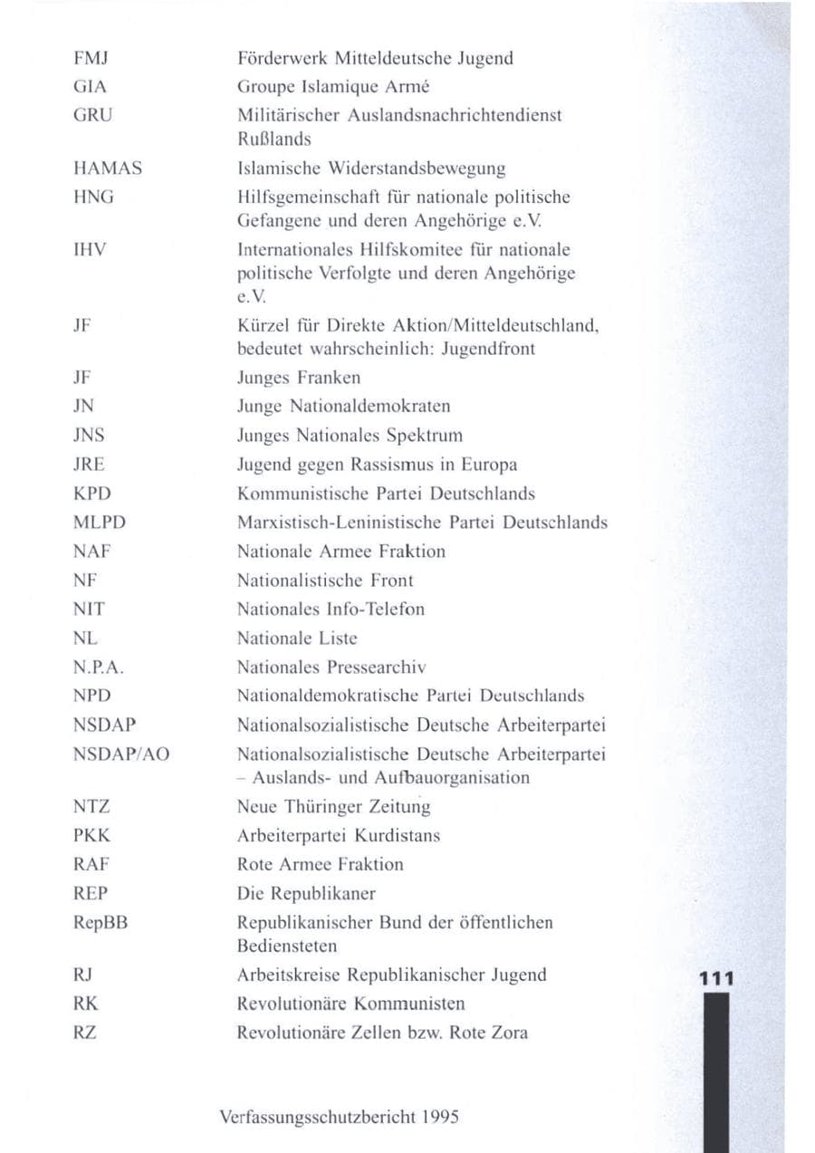 Seite 112 des Verfassungsschutzbericht 1995 Brandenburg