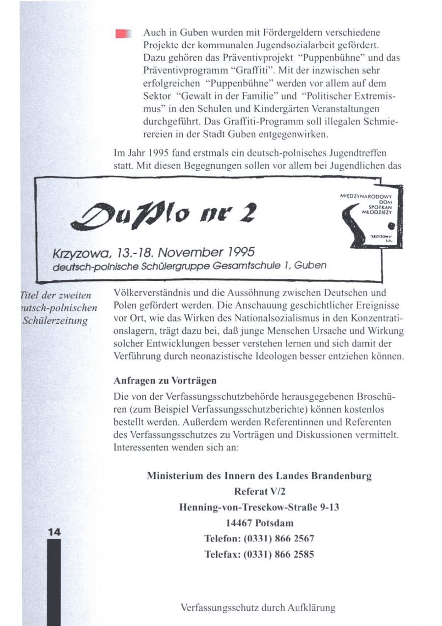 Seite 16 des Verfassungsschutzbericht 1995 Brandenburg