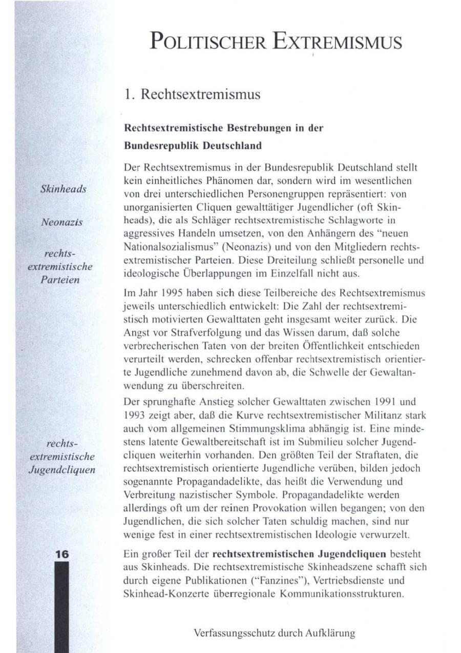 Seite 18 des Verfassungsschutzbericht 1995 Brandenburg