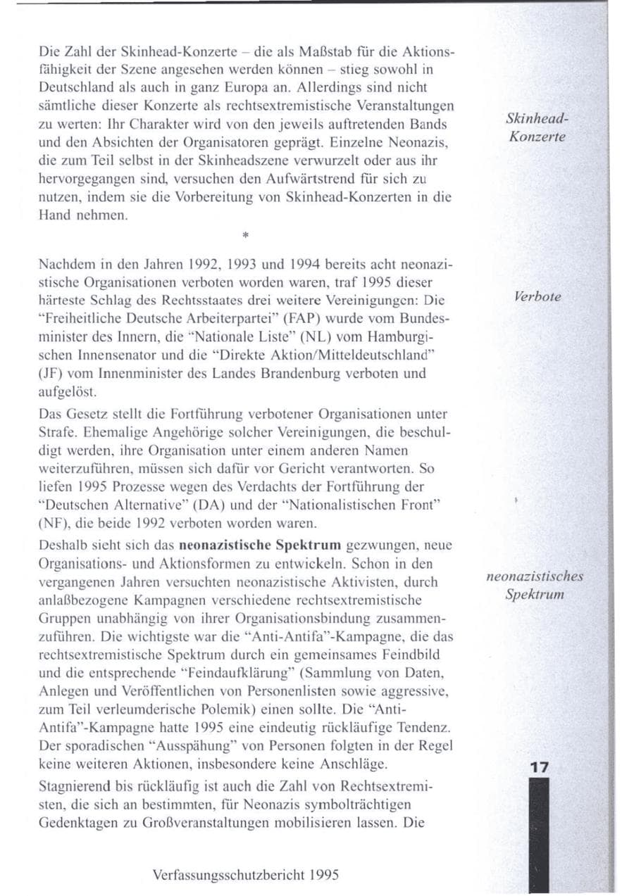 Seite 19 des Verfassungsschutzbericht 1995 Brandenburg