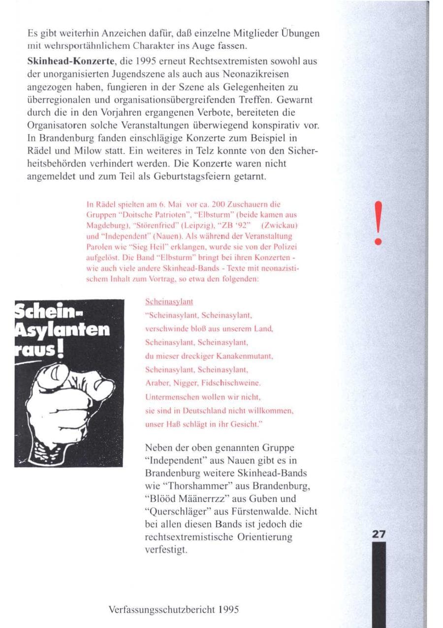 Seite 29 des Verfassungsschutzbericht 1995 Brandenburg