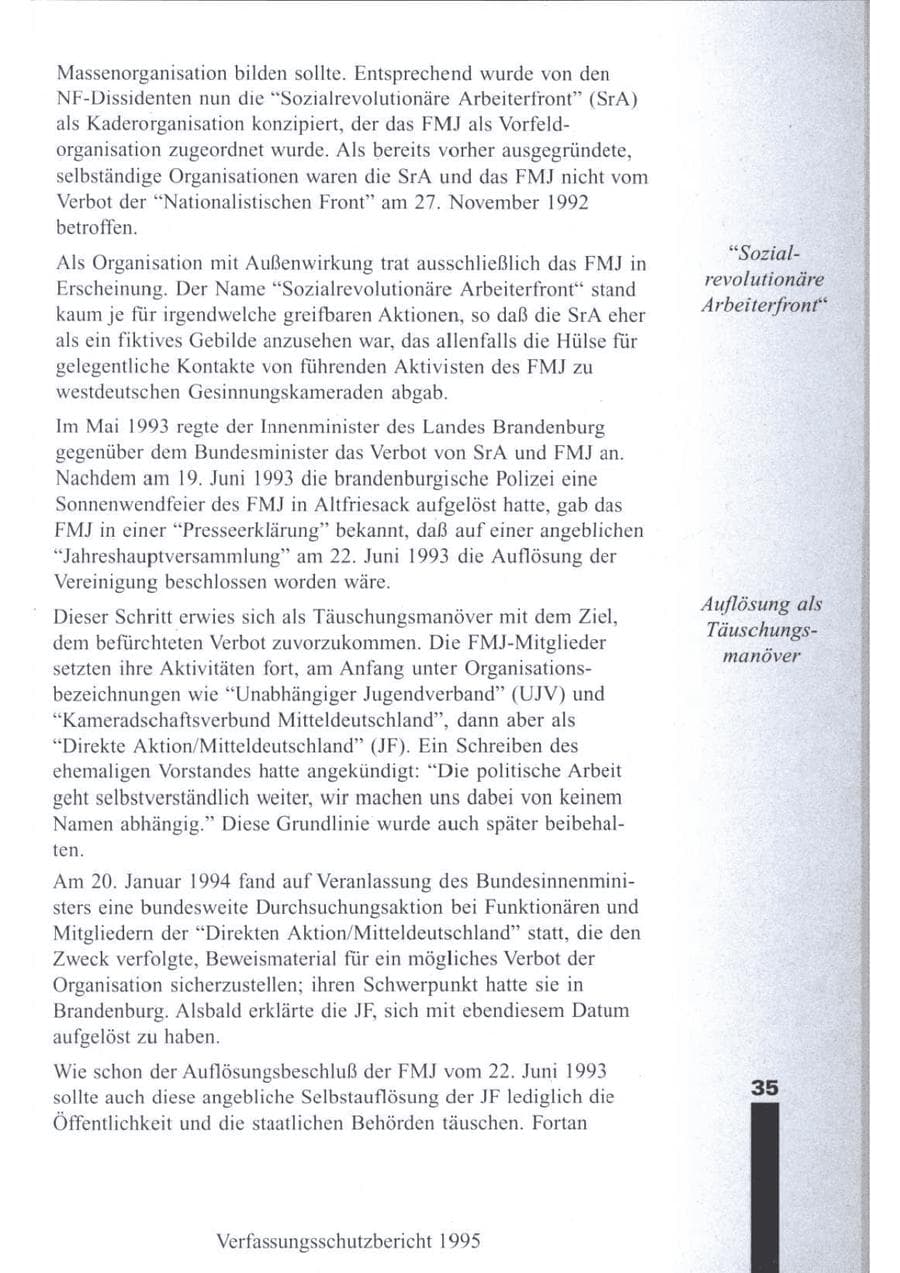 Seite 37 des Verfassungsschutzbericht 1995 Brandenburg