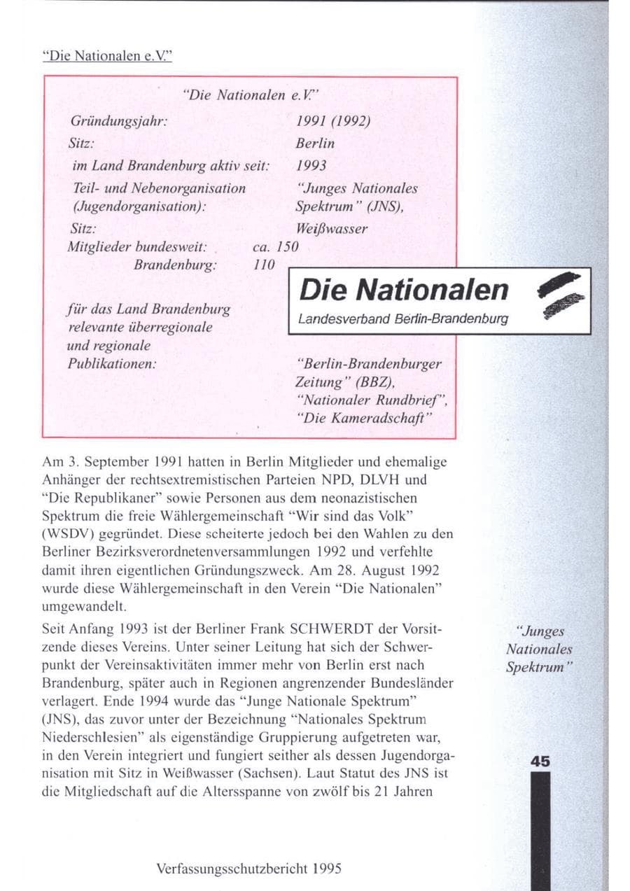 Seite 47 des Verfassungsschutzbericht 1995 Brandenburg