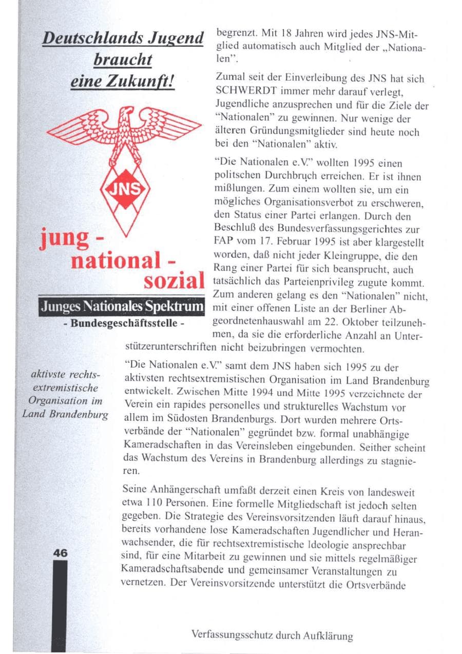 Seite 48 des Verfassungsschutzbericht 1995 Brandenburg