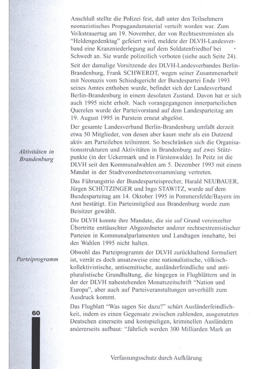 Seite 62 des Verfassungsschutzbericht 1995 Brandenburg