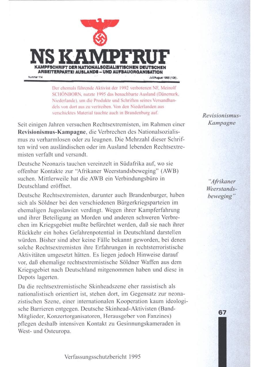 Seite 69 des Verfassungsschutzbericht 1995 Brandenburg