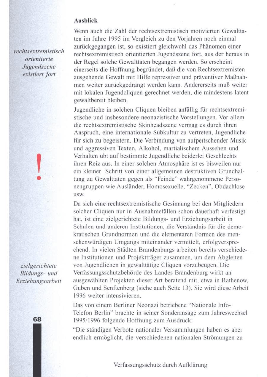 Seite 70 des Verfassungsschutzbericht 1995 Brandenburg