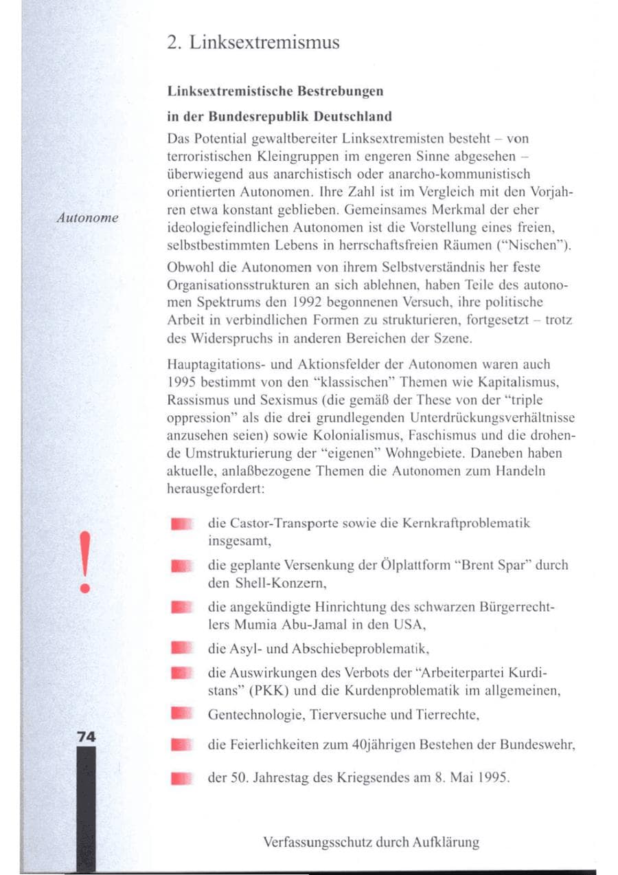 Seite 76 des Verfassungsschutzbericht 1995 Brandenburg