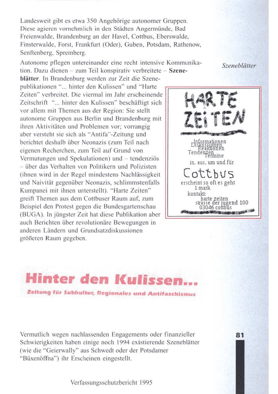 Seite 83 des Verfassungsschutzbericht 1995 Brandenburg