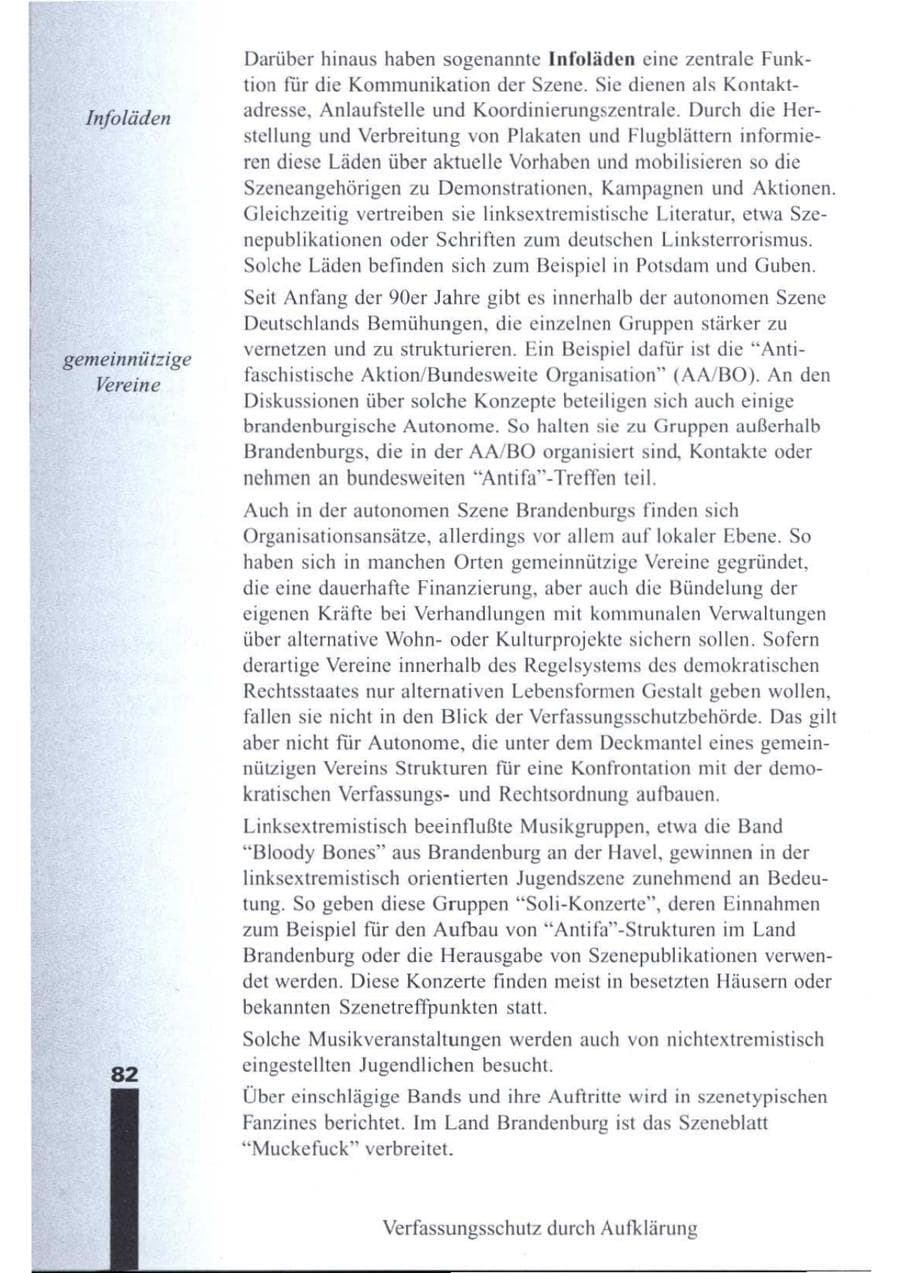 Seite 84 des Verfassungsschutzbericht 1995 Brandenburg