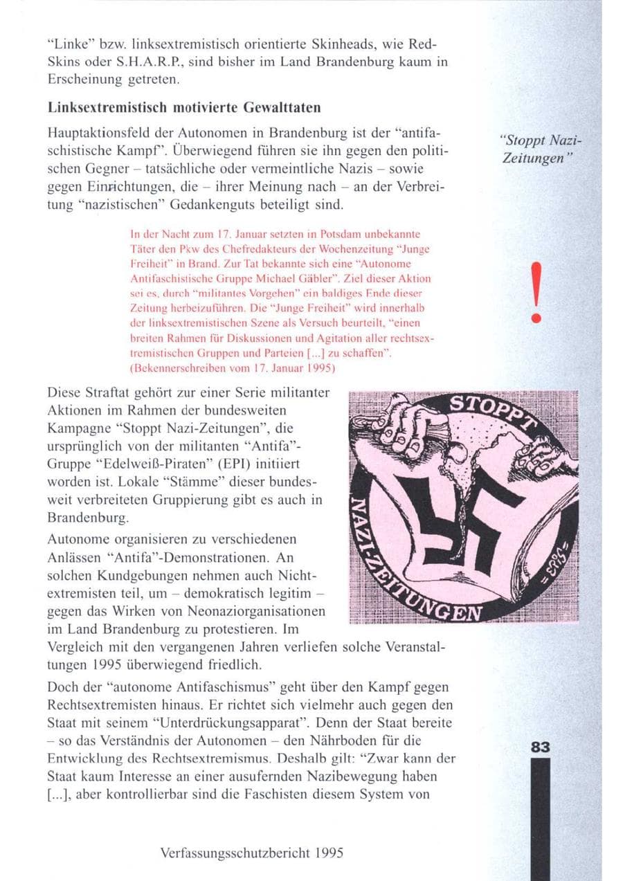 Seite 85 des Verfassungsschutzbericht 1995 Brandenburg