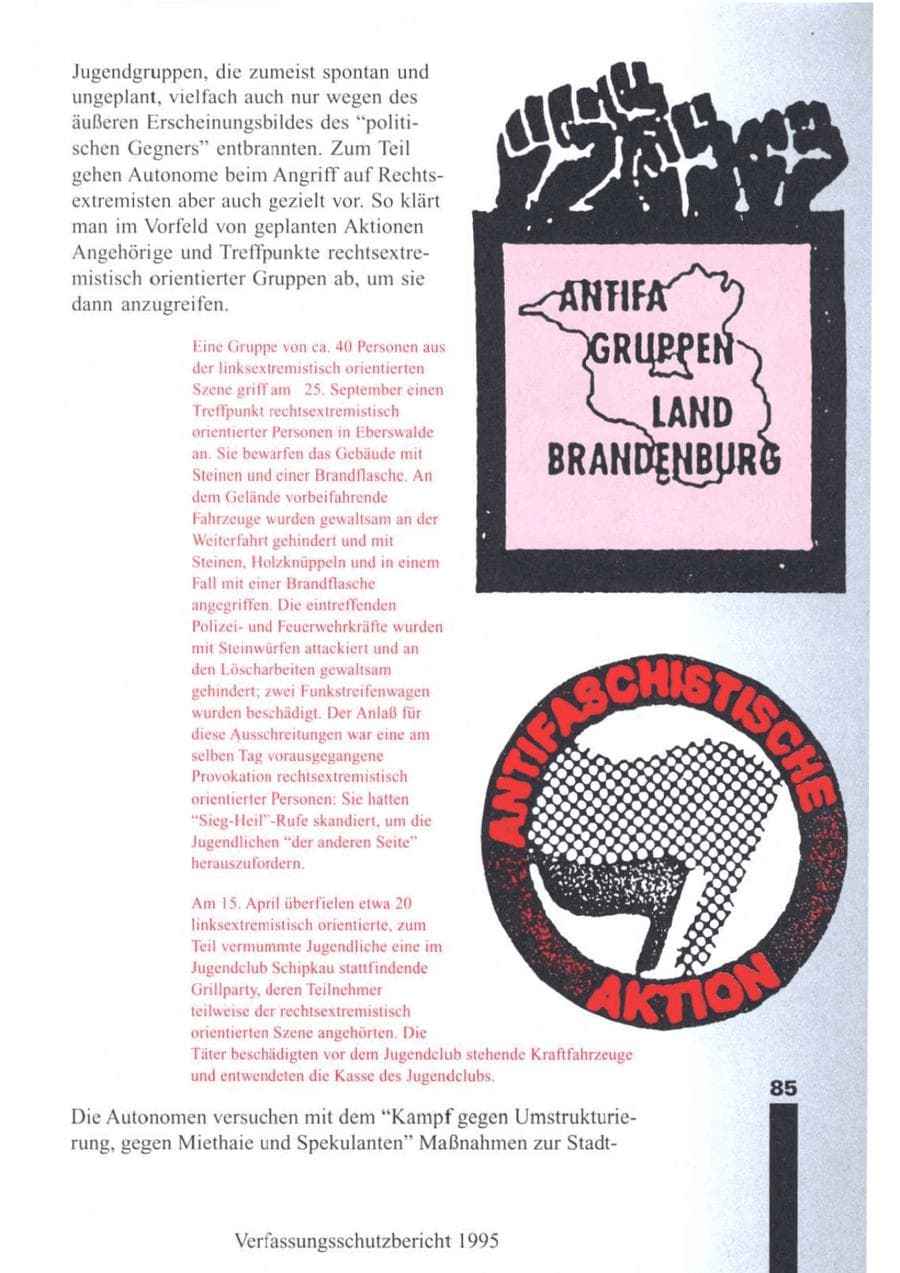 Seite 87 des Verfassungsschutzbericht 1995 Brandenburg