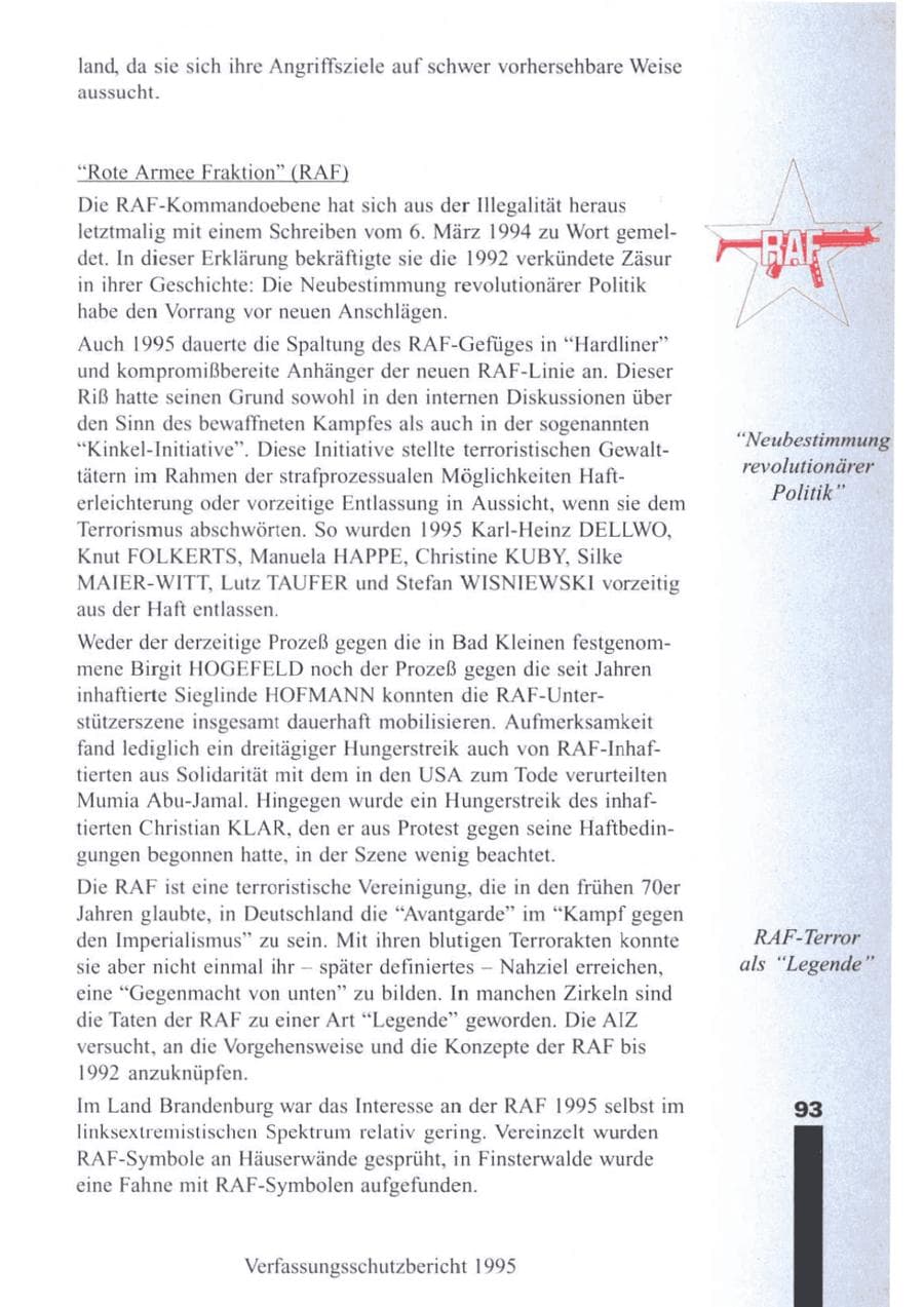 Seite 95 des Verfassungsschutzbericht 1995 Brandenburg