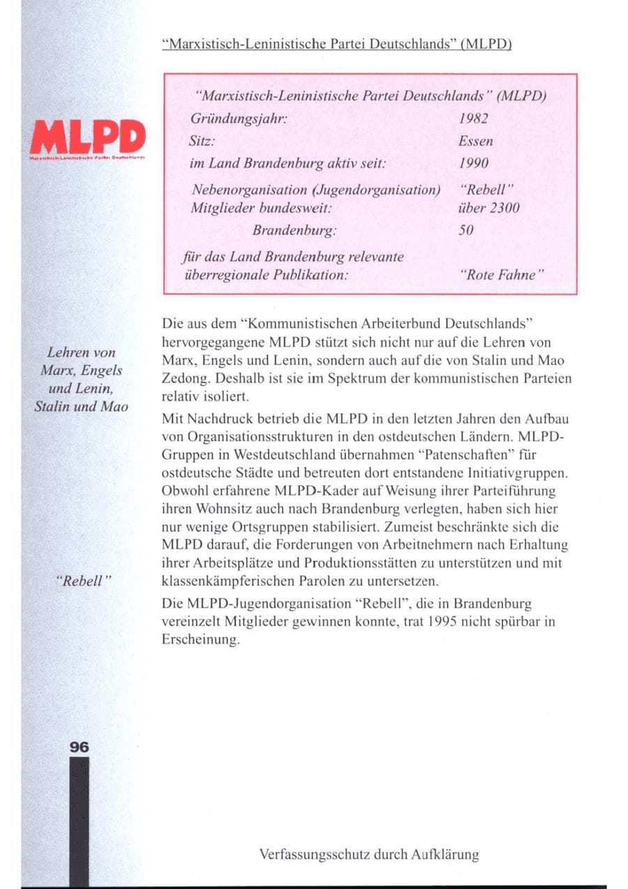 Seite 98 des Verfassungsschutzbericht 1995 Brandenburg