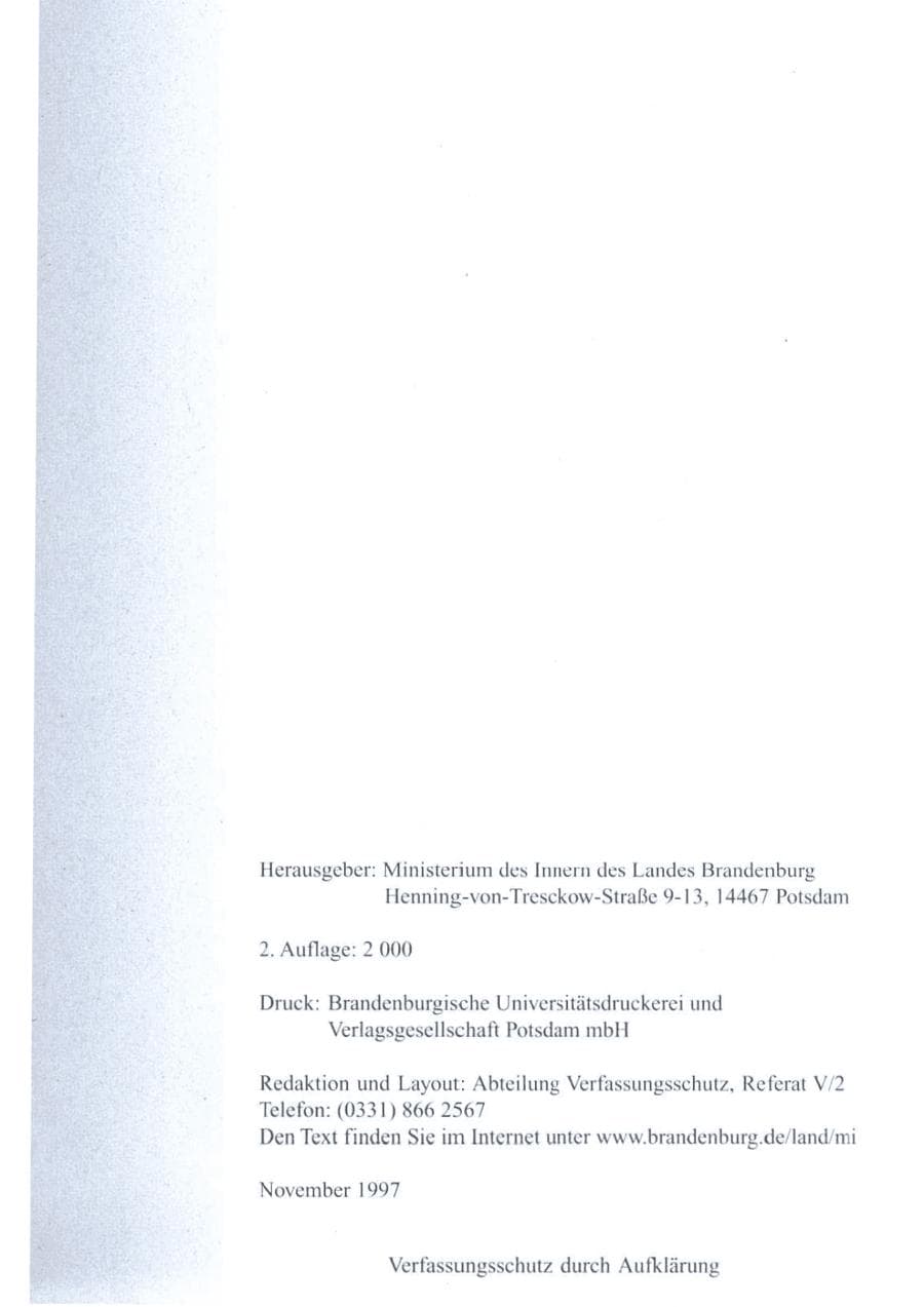 Seite 2 des Verfassungsschutzbericht 1996 Brandenburg
