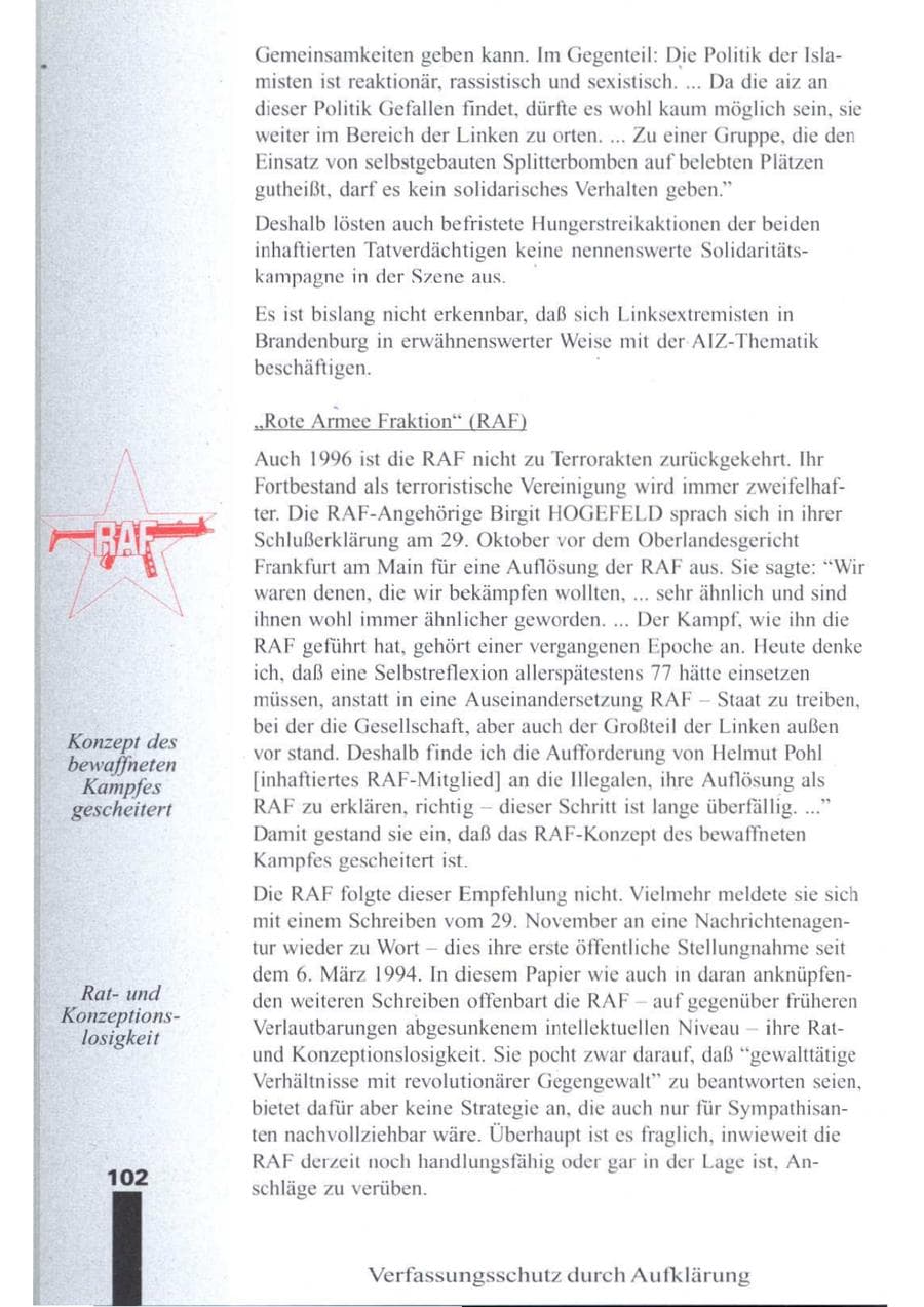 Seite 104 des Verfassungsschutzbericht 1996 Brandenburg