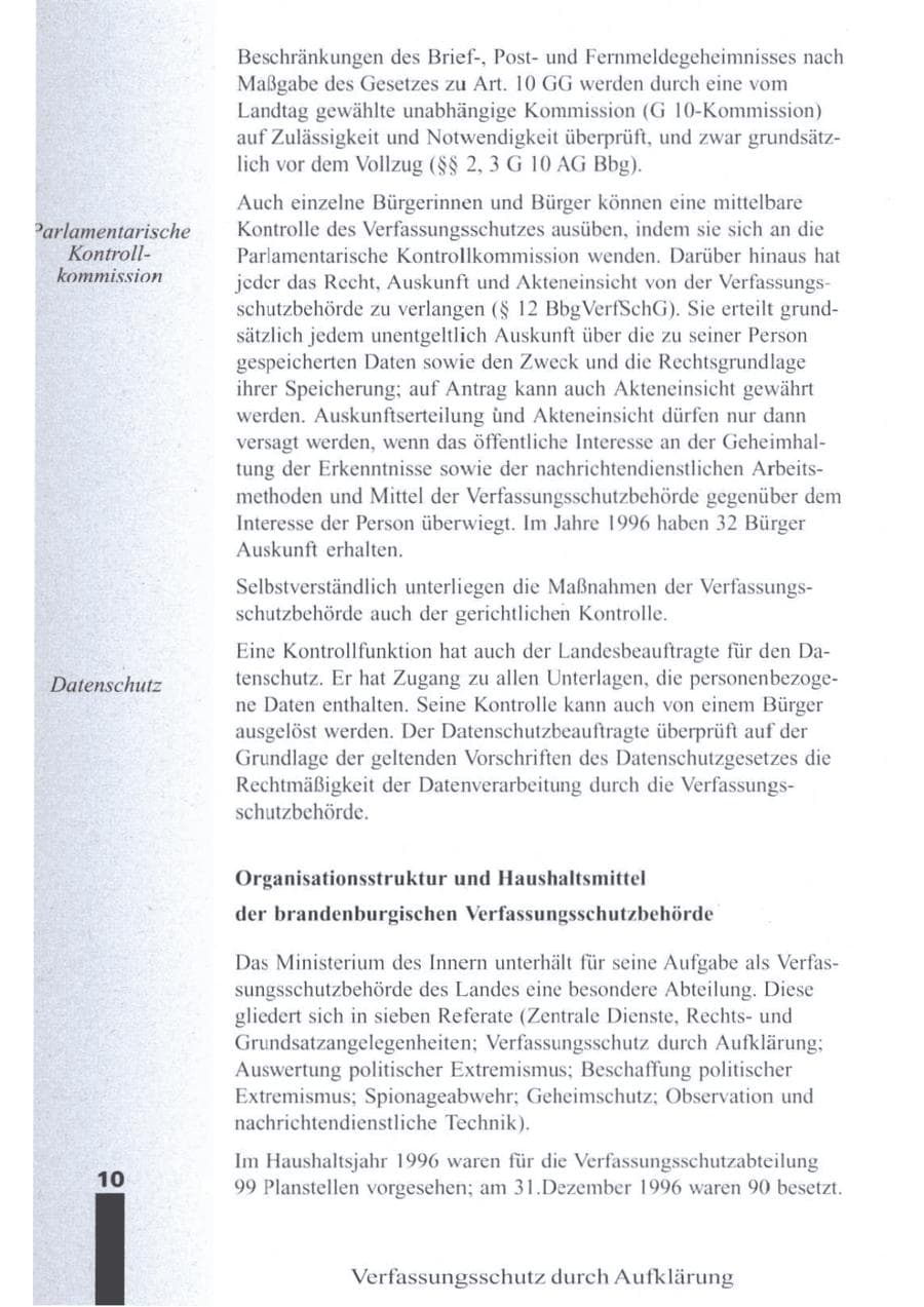 Seite 12 des Verfassungsschutzbericht 1996 Brandenburg