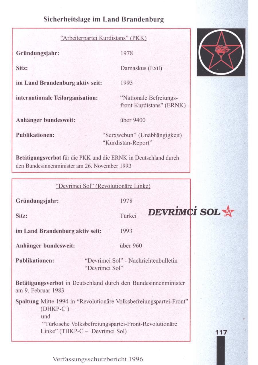 Seite 119 des Verfassungsschutzbericht 1996 Brandenburg