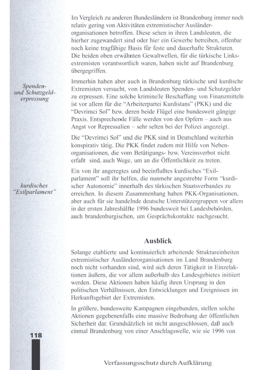 Seite 120 des Verfassungsschutzbericht 1996 Brandenburg