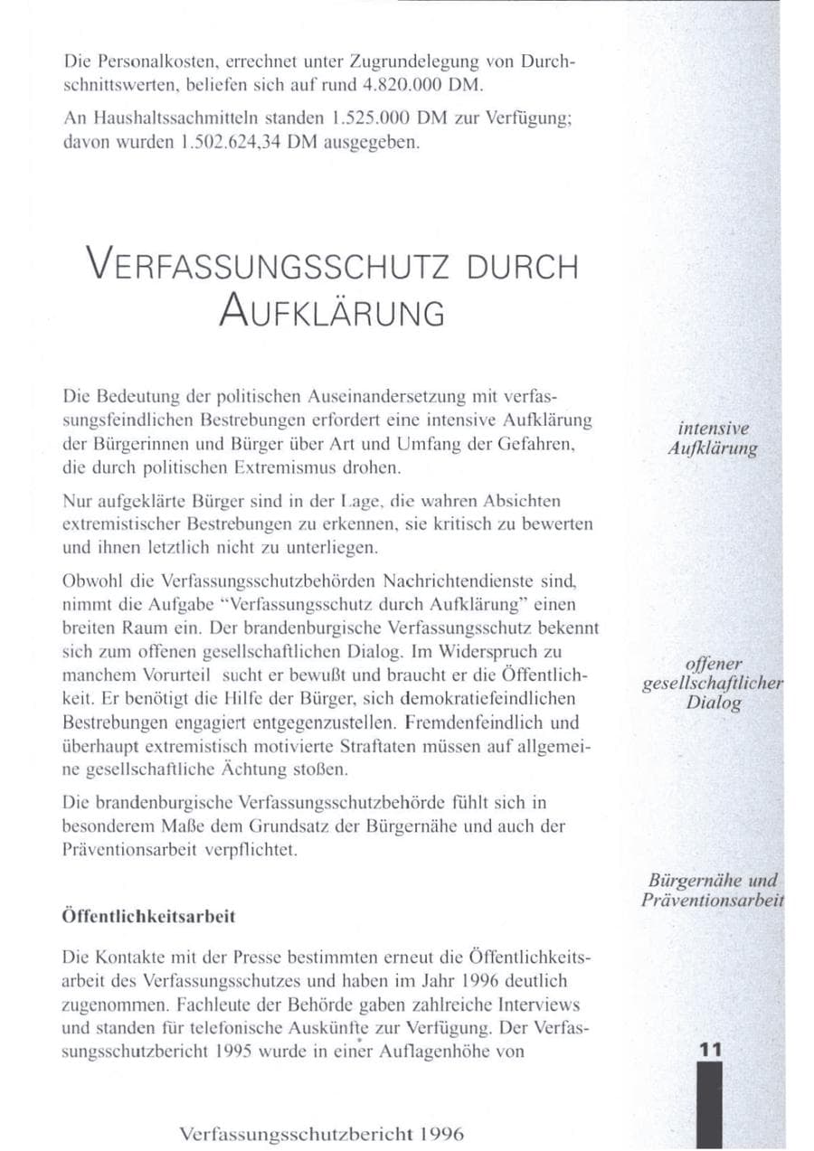 Seite 13 des Verfassungsschutzbericht 1996 Brandenburg