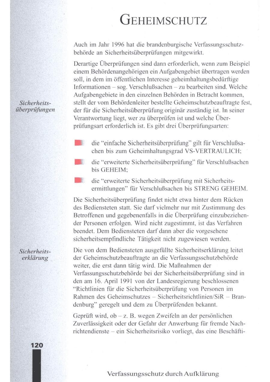 Seite 122 des Verfassungsschutzbericht 1996 Brandenburg