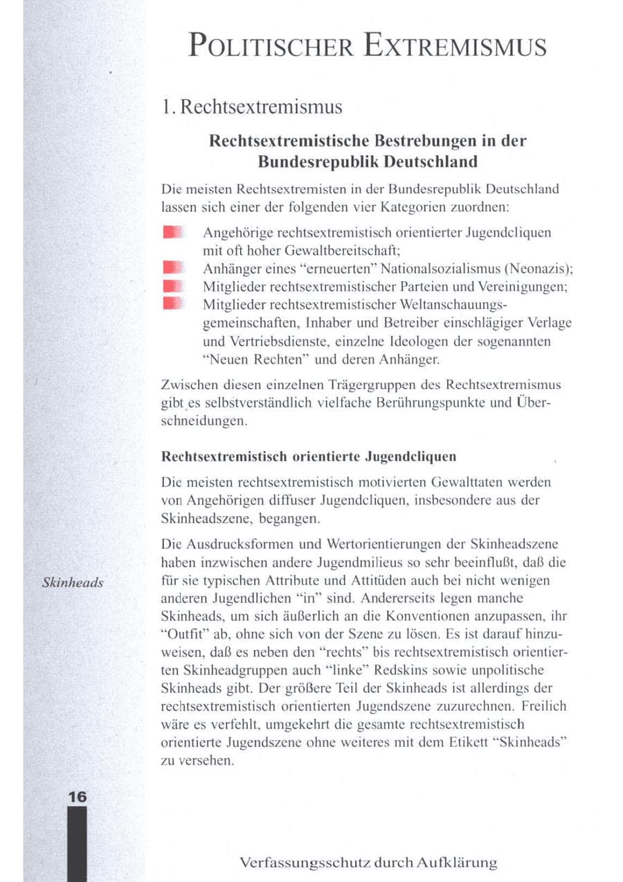 Seite 18 des Verfassungsschutzbericht 1996 Brandenburg