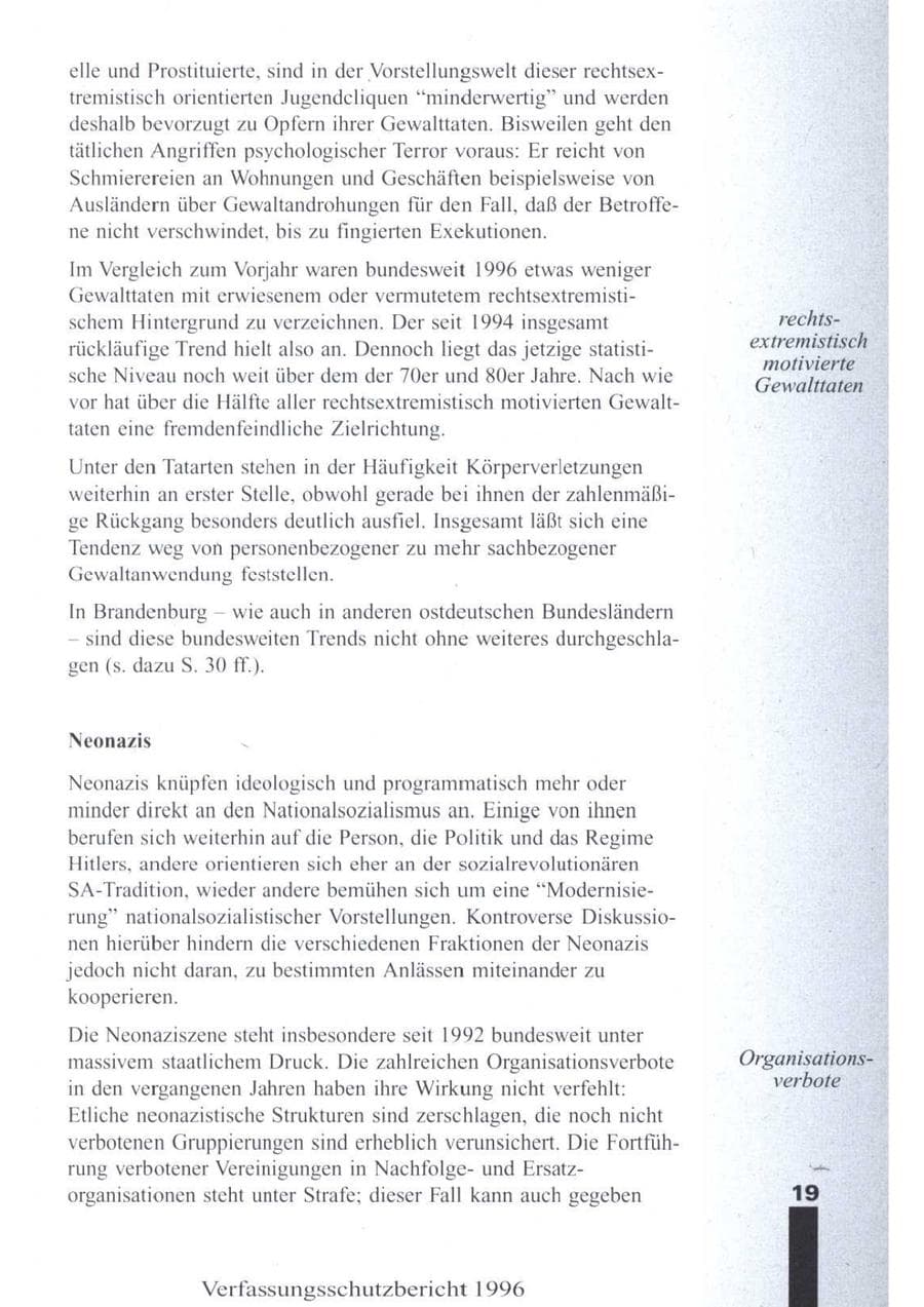 Seite 21 des Verfassungsschutzbericht 1996 Brandenburg