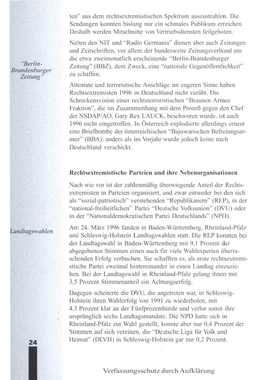 Seite 26 des Verfassungsschutzbericht 1996 Brandenburg