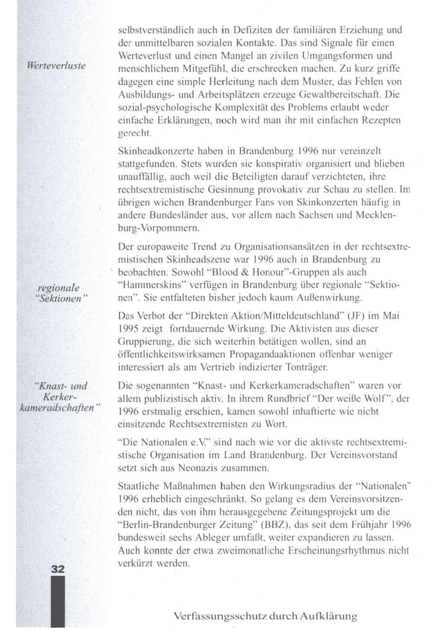 Seite 34 des Verfassungsschutzbericht 1996 Brandenburg