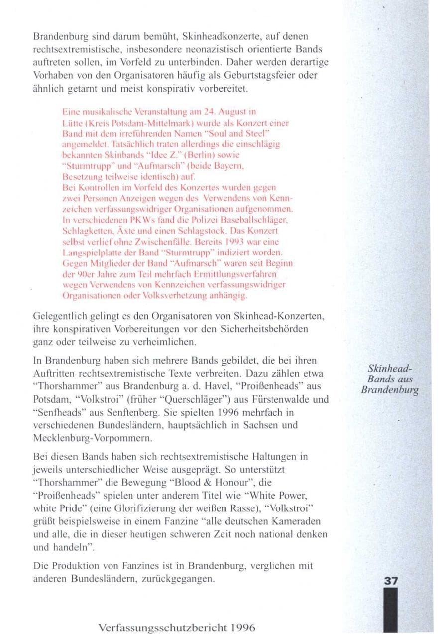 Seite 39 des Verfassungsschutzbericht 1996 Brandenburg