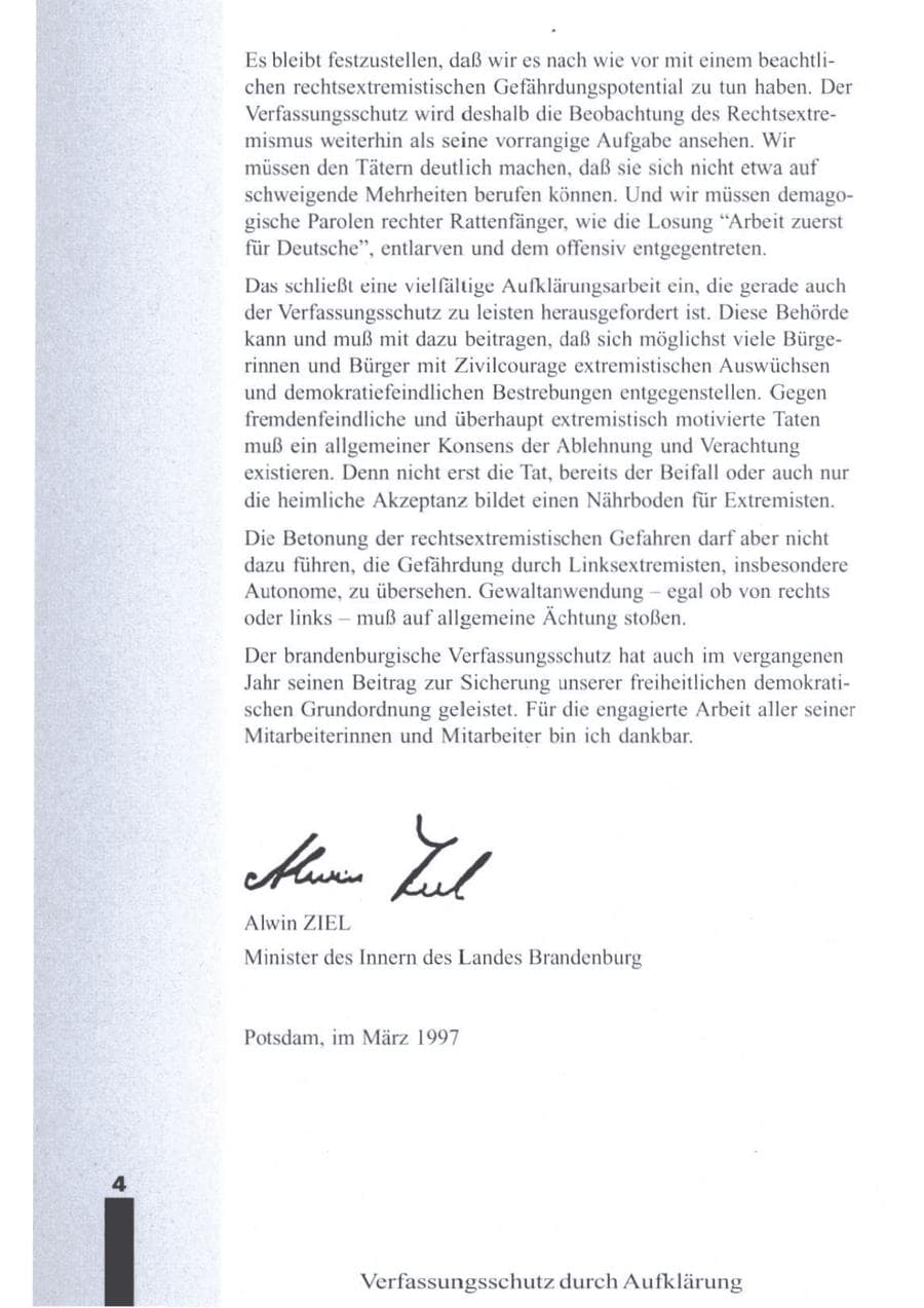 Seite 6 des Verfassungsschutzbericht 1996 Brandenburg