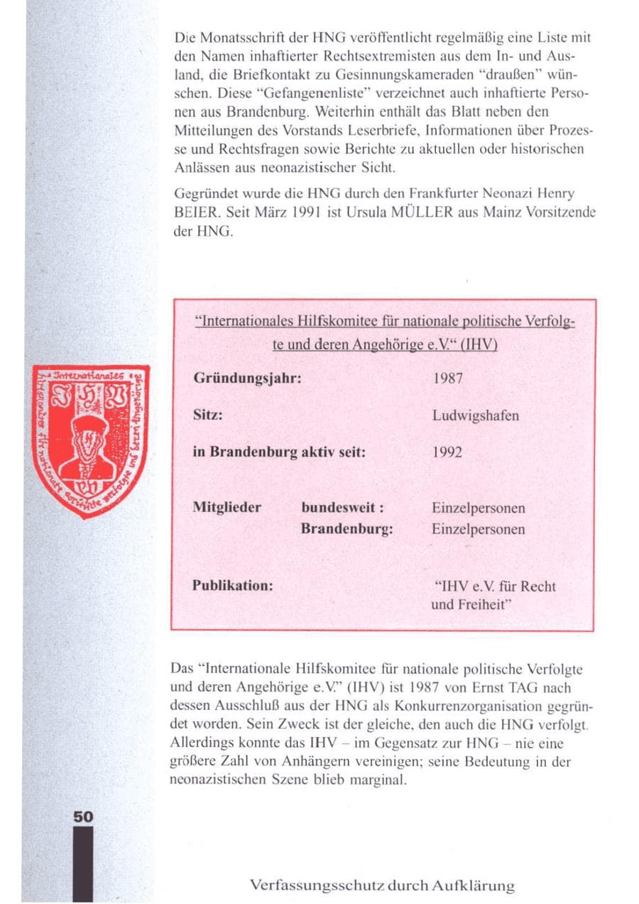 Seite 52 des Verfassungsschutzbericht 1996 Brandenburg