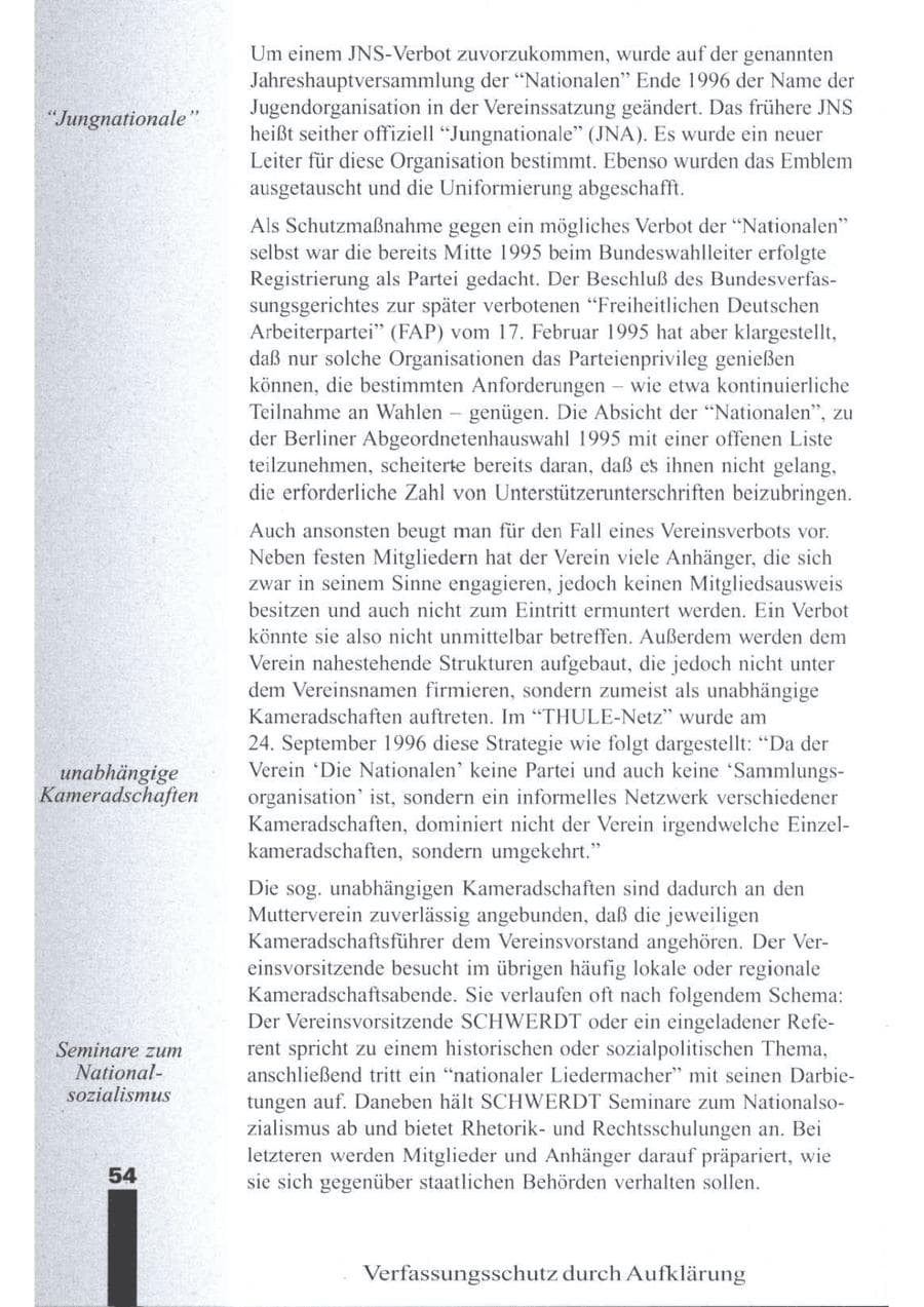 Seite 56 des Verfassungsschutzbericht 1996 Brandenburg