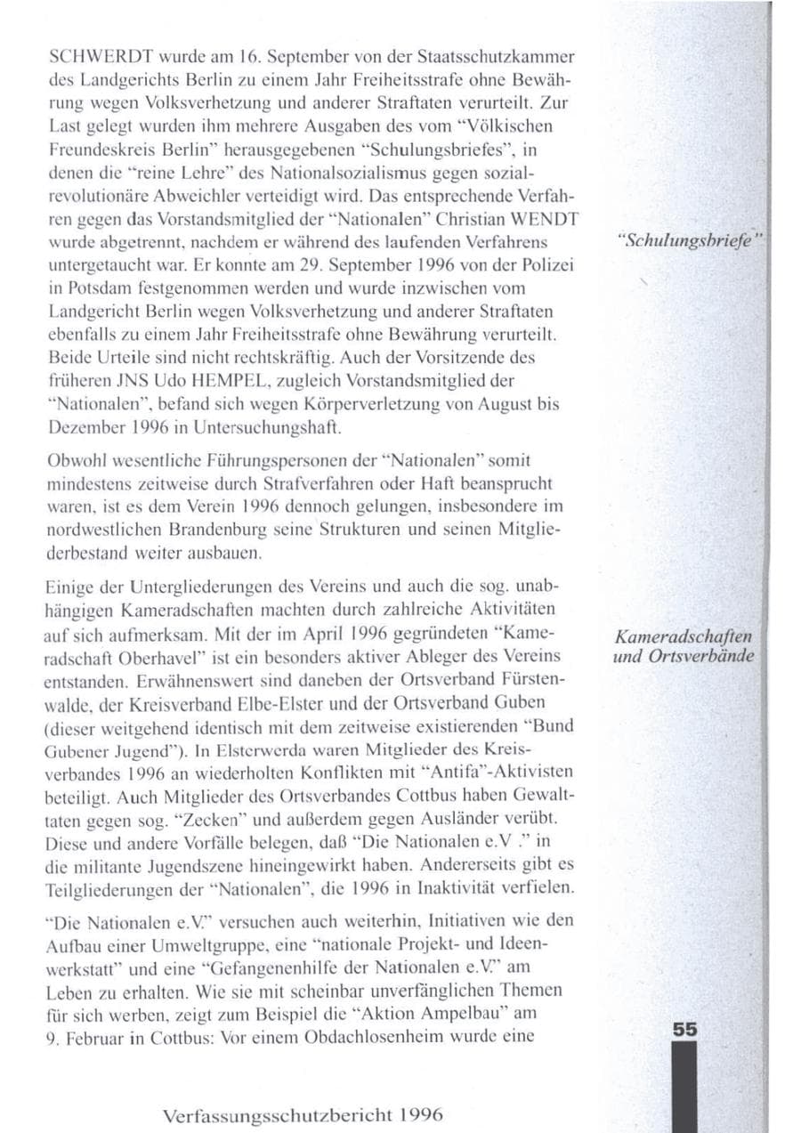 Seite 57 des Verfassungsschutzbericht 1996 Brandenburg