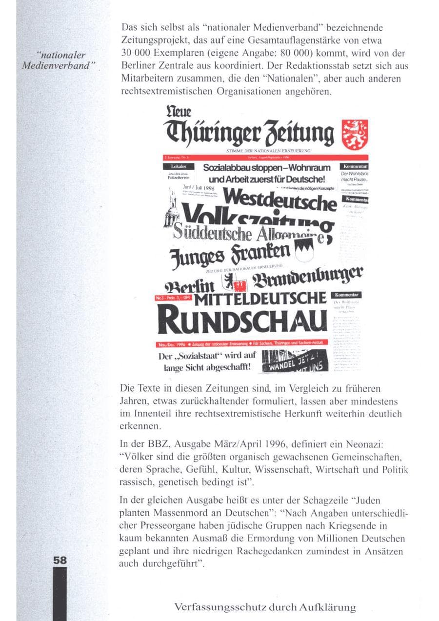 Seite 60 des Verfassungsschutzbericht 1996 Brandenburg