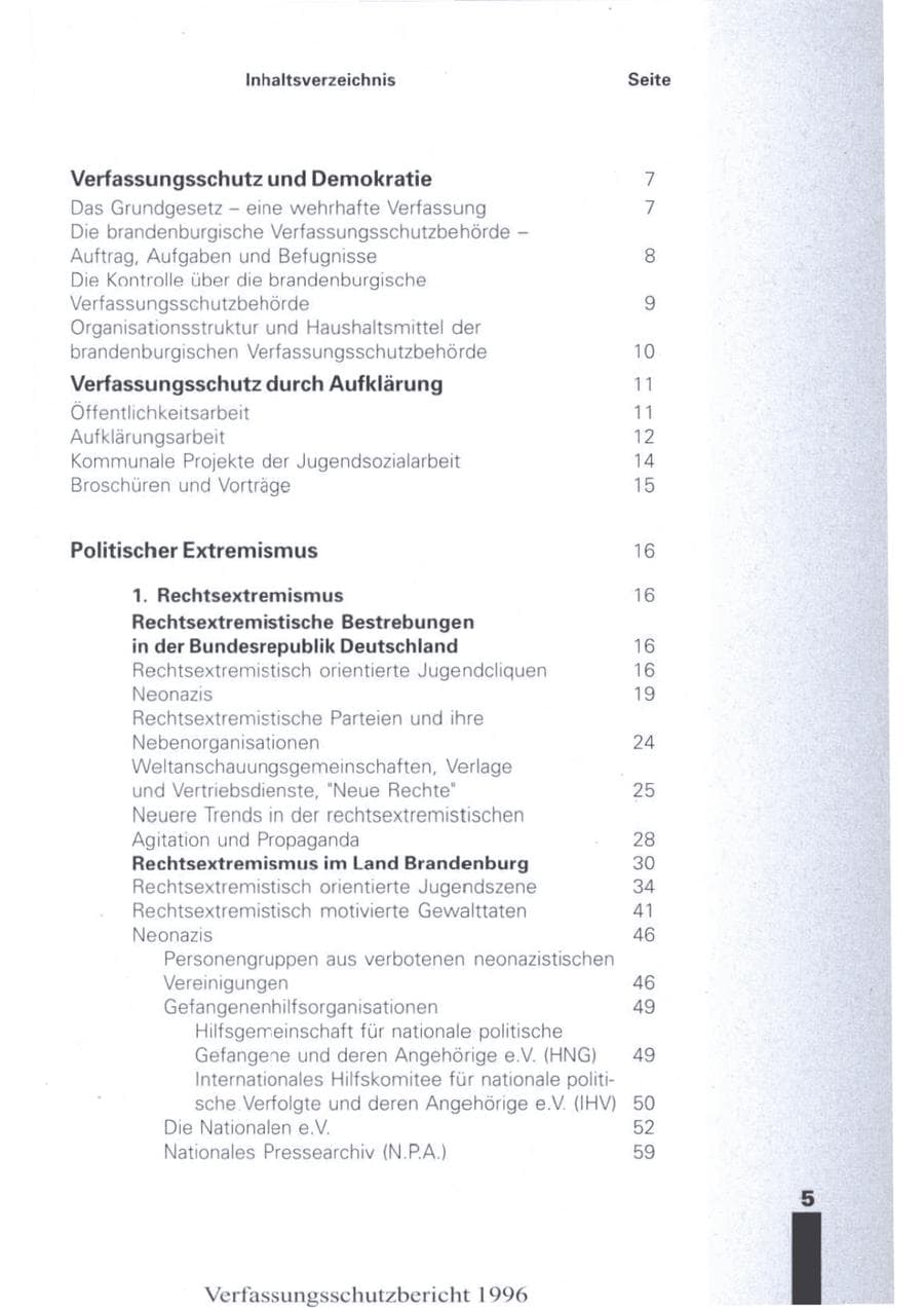 Seite 7 des Verfassungsschutzbericht 1996 Brandenburg