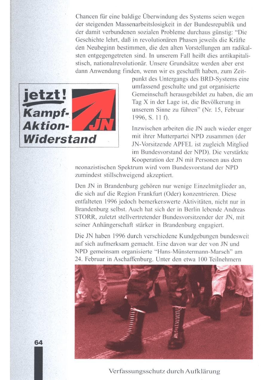 Seite 66 des Verfassungsschutzbericht 1996 Brandenburg
