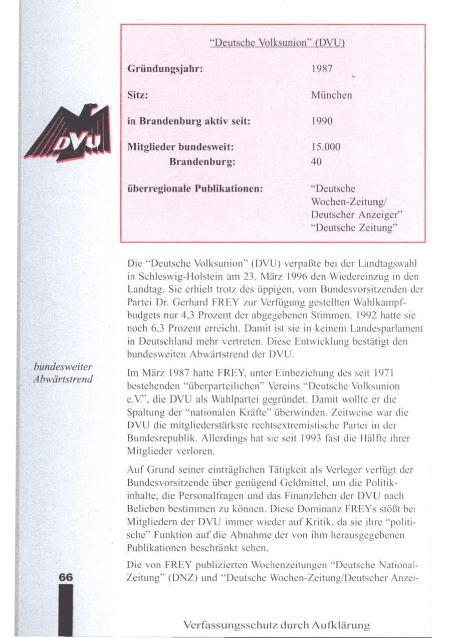 Seite 68 des Verfassungsschutzbericht 1996 Brandenburg