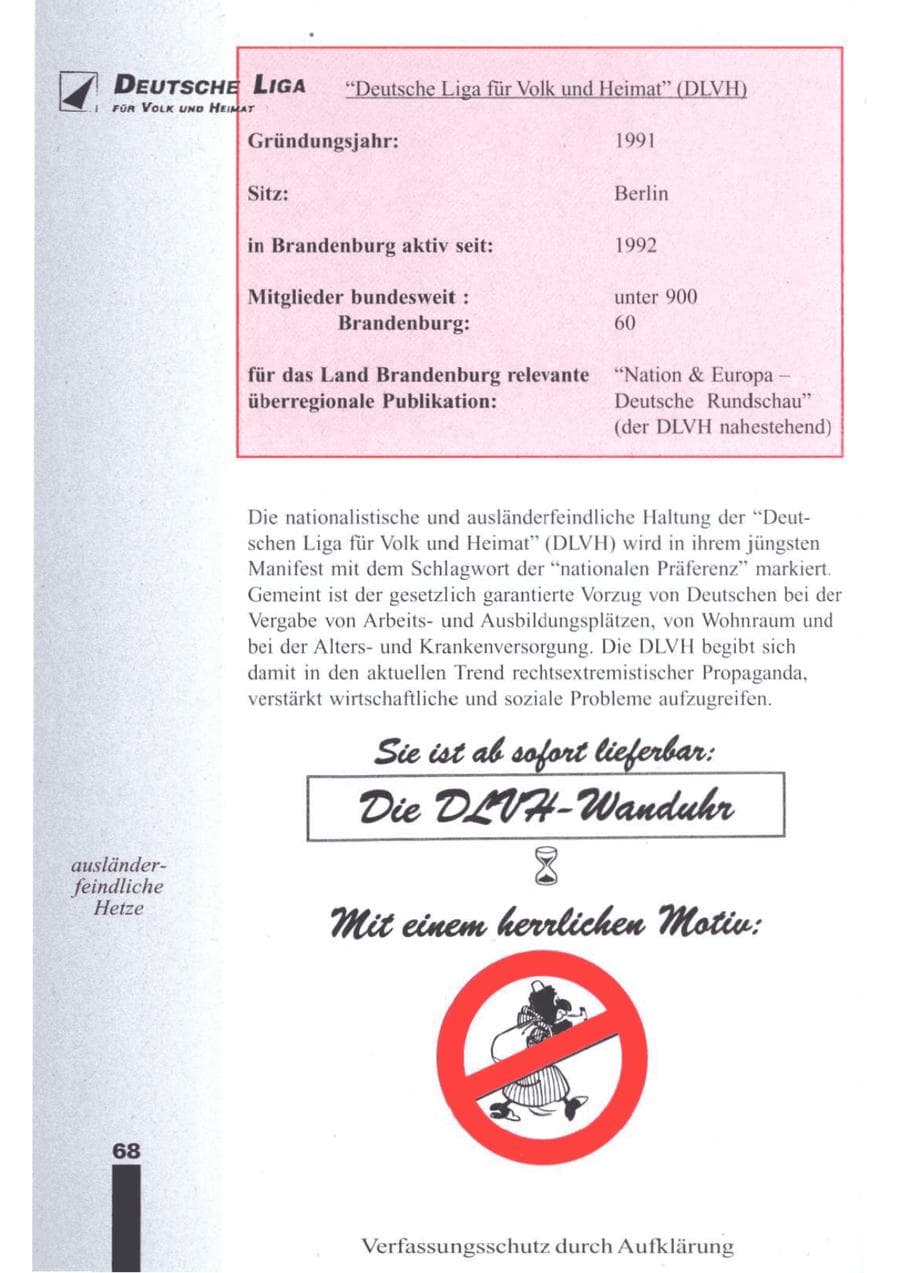 Seite 70 des Verfassungsschutzbericht 1996 Brandenburg
