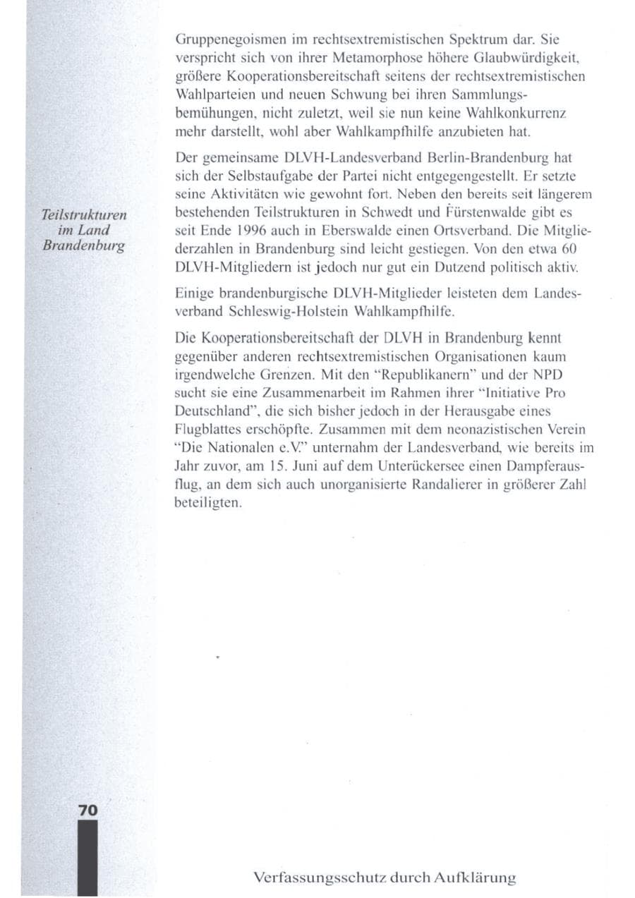 Seite 72 des Verfassungsschutzbericht 1996 Brandenburg