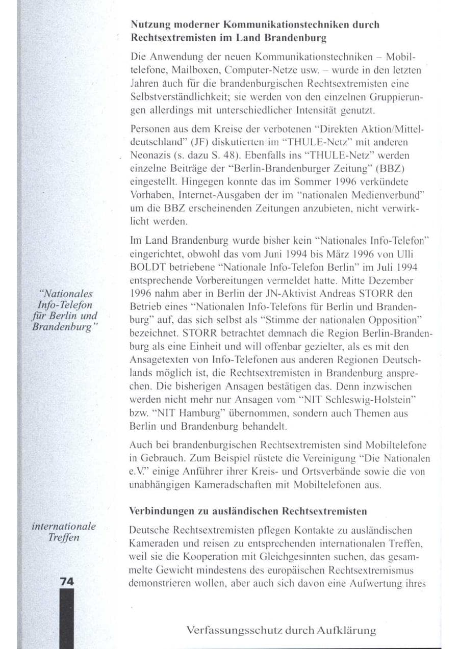 Seite 76 des Verfassungsschutzbericht 1996 Brandenburg