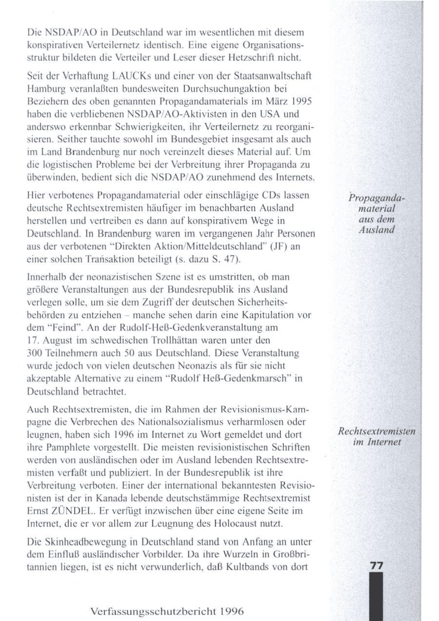 Seite 79 des Verfassungsschutzbericht 1996 Brandenburg