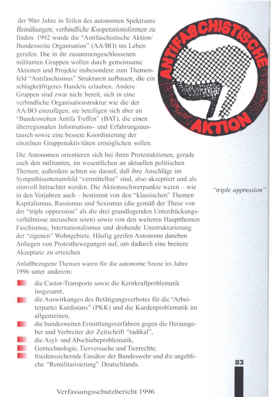 Seite 85 des Verfassungsschutzbericht 1996 Brandenburg