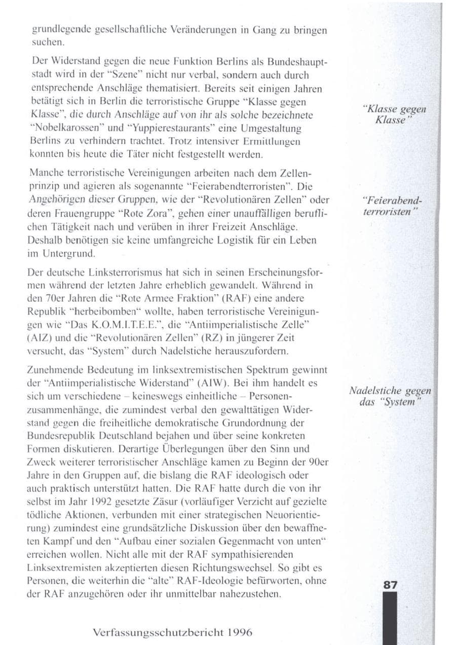 Seite 89 des Verfassungsschutzbericht 1996 Brandenburg