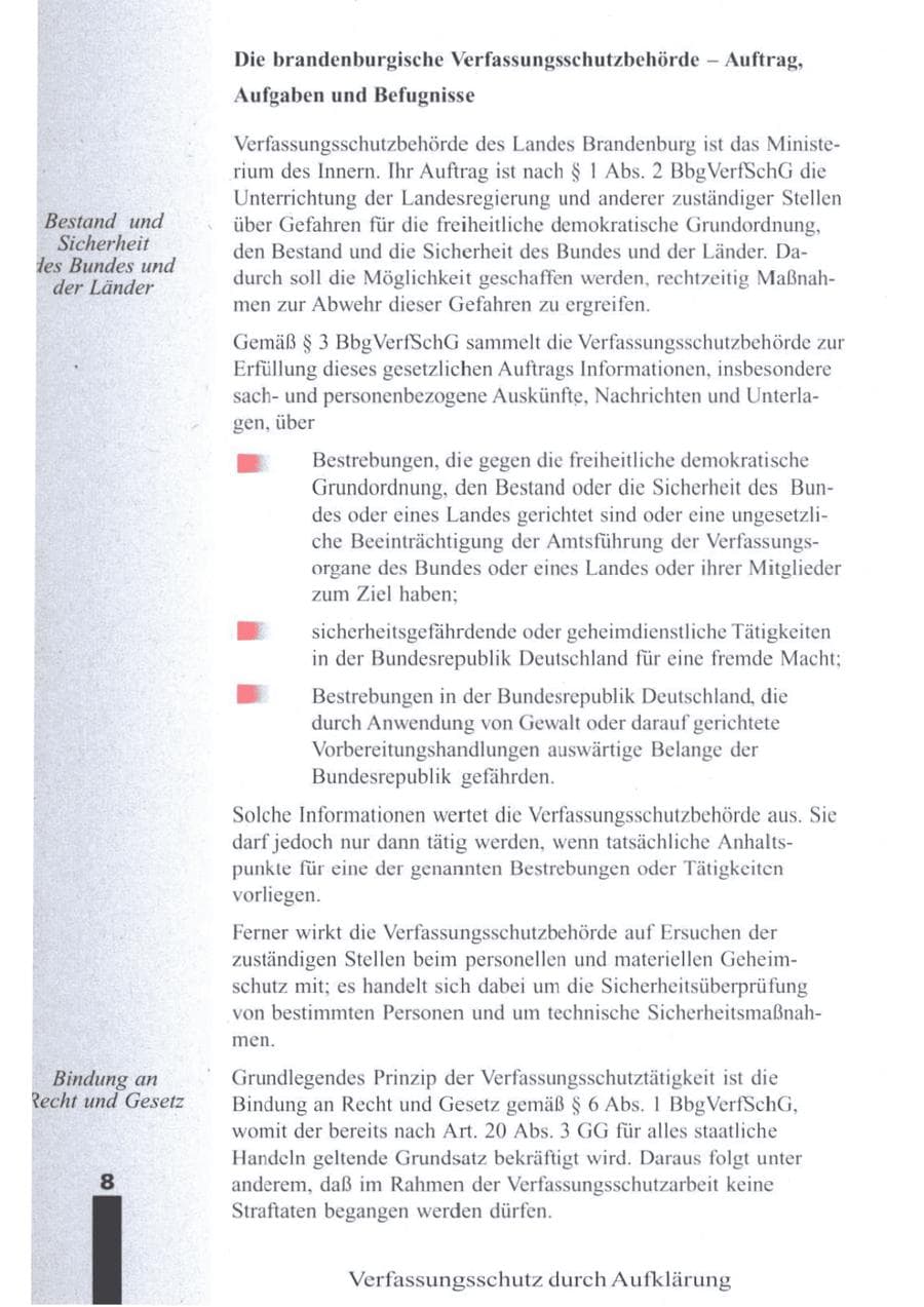 Seite 10 des Verfassungsschutzbericht 1996 Brandenburg